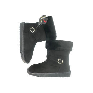 Khombu Black Faux Fur Winter Ankle Boots Memory Foam 6M